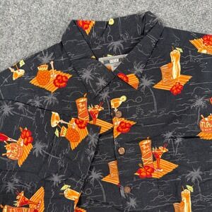 Quiksilver Edition Shirt Large Black Hawaiian Tropical Cocktail Comfort Fit Mens